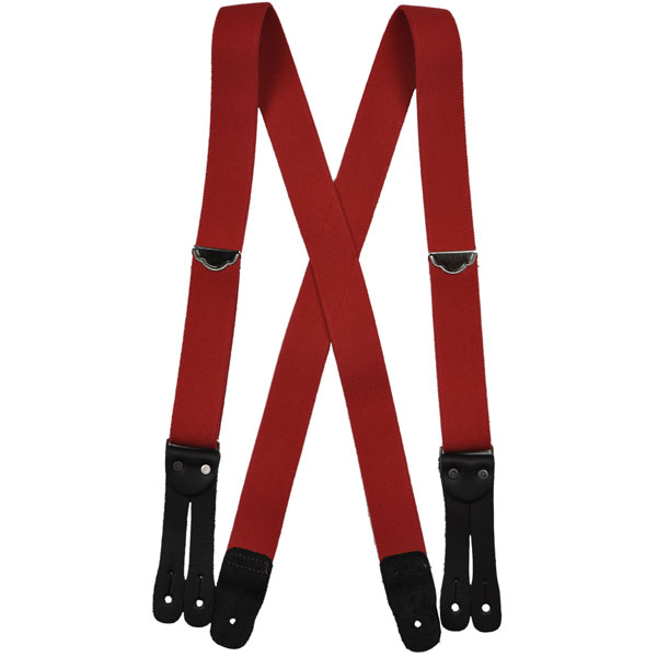 Red Welch Suspenders, Flat Leather Ends
