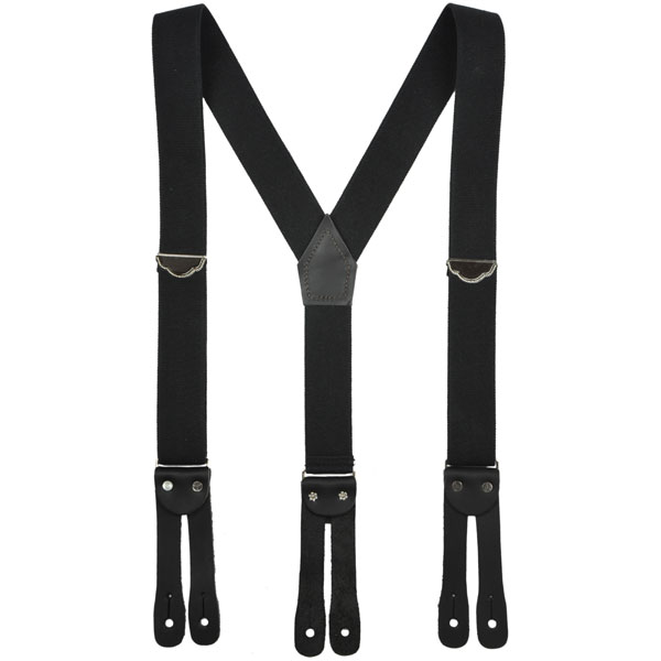 Black Y Back Suspenders, Flat Leather Ends