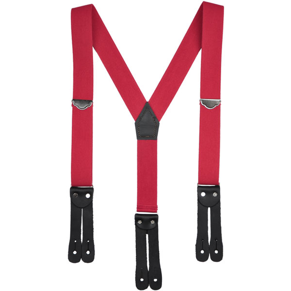 Red Y Back Suspenders, Flat Leather Ends