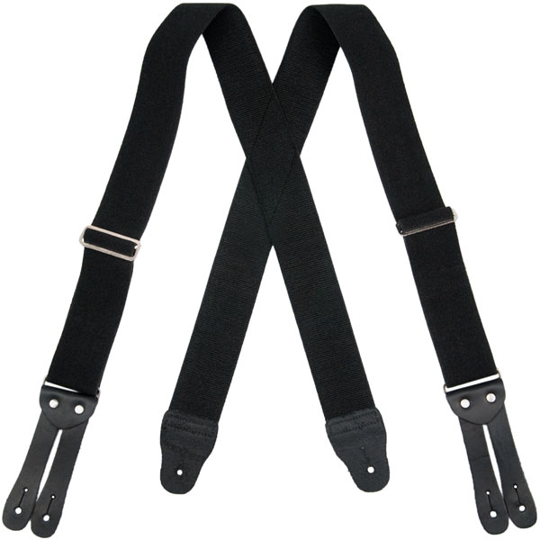 Black HopSack Suspenders, Flat Leather Ends