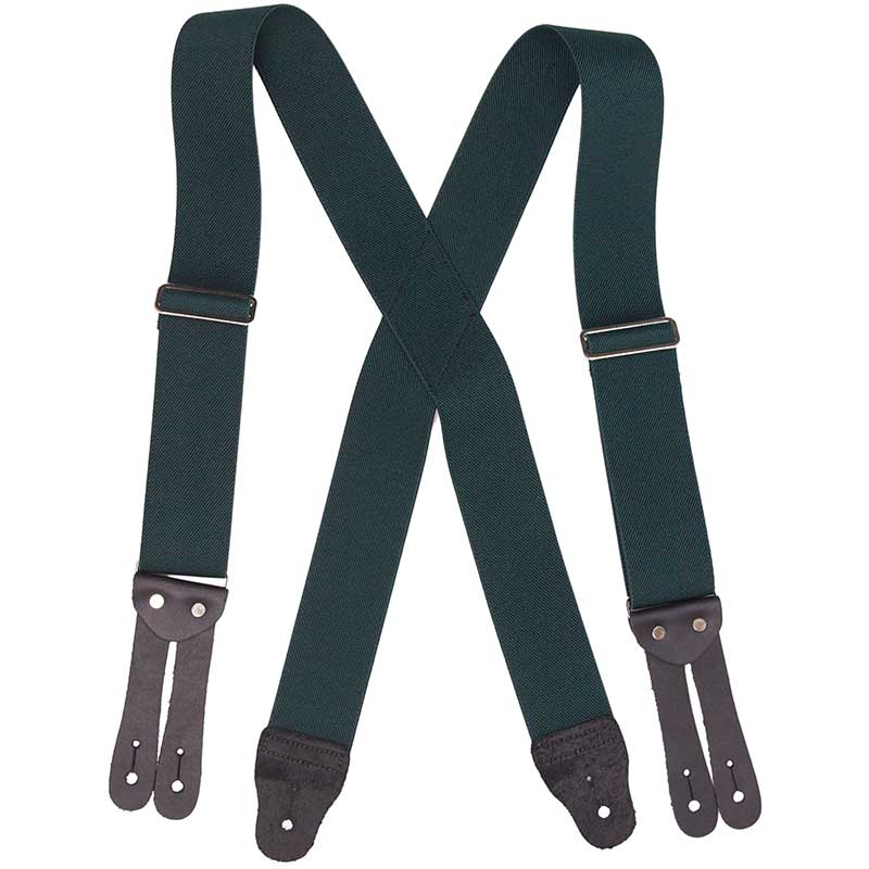 Green HopSack Suspenders, Flat Leather Ends