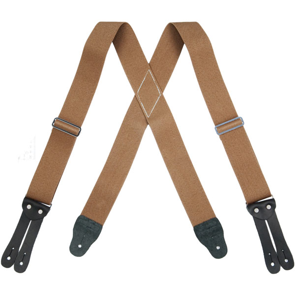 Tan HopSack Suspenders, Flat Leather Ends