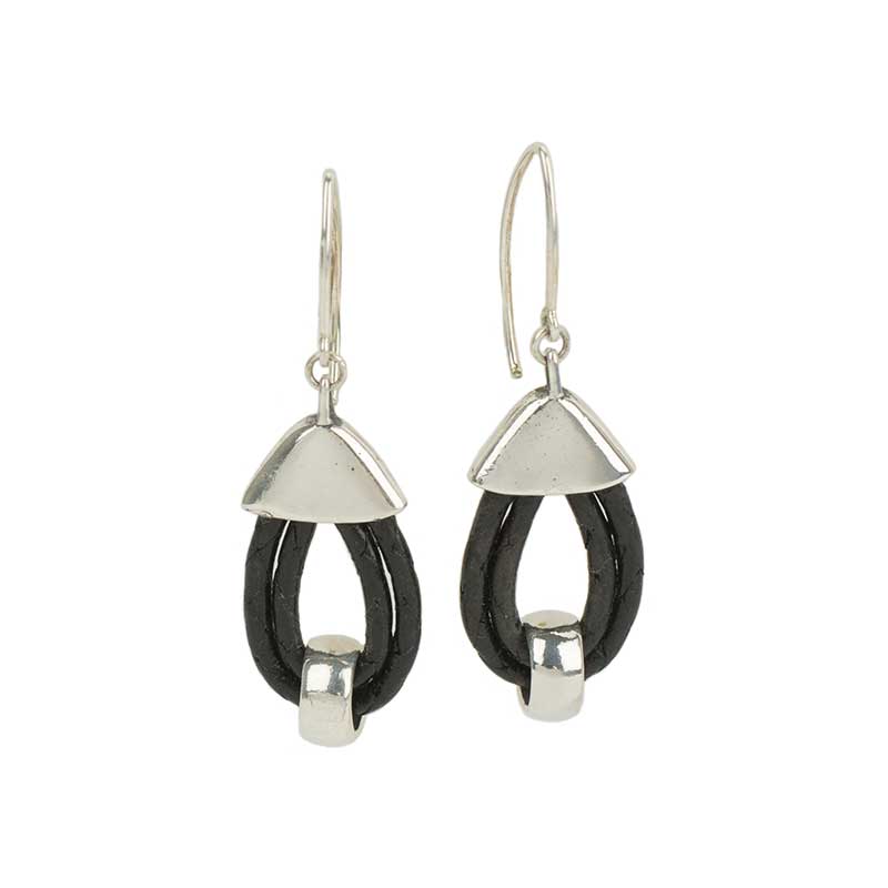 Leather Drop Earrings, Black