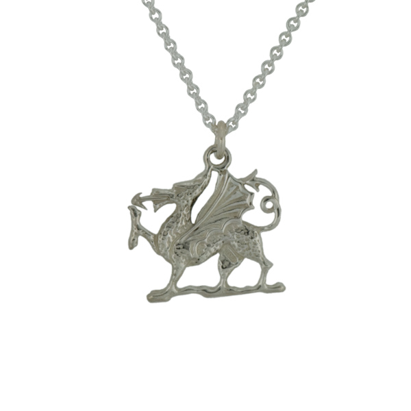 Welsh Dragon Necklet, Sterling Silver with 18" Sterling Silver Chain