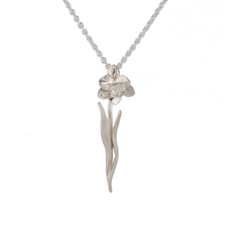 Tenby Daffodil Necklet, Sterling Silver with 18 inch Sterling Silver Chain