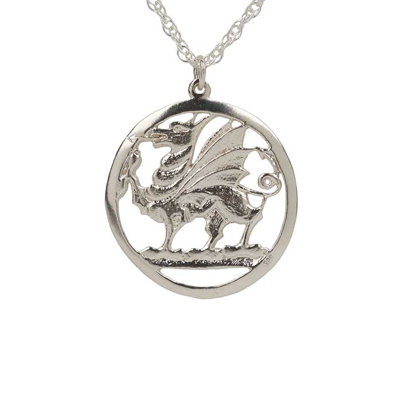 Welsh Dragon Pendant, Sterling Silver, with 24" Sterling Silver Chain