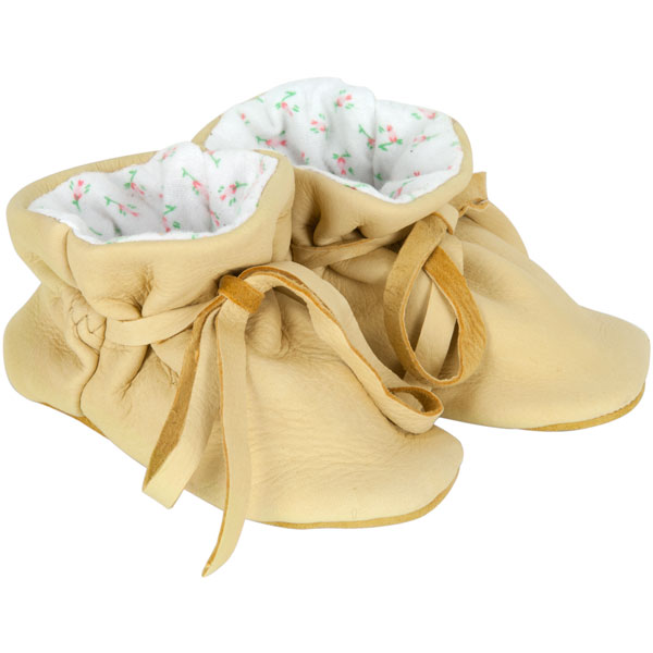 Baby Moccasins, Natural Deerskin with Pink Print Lining