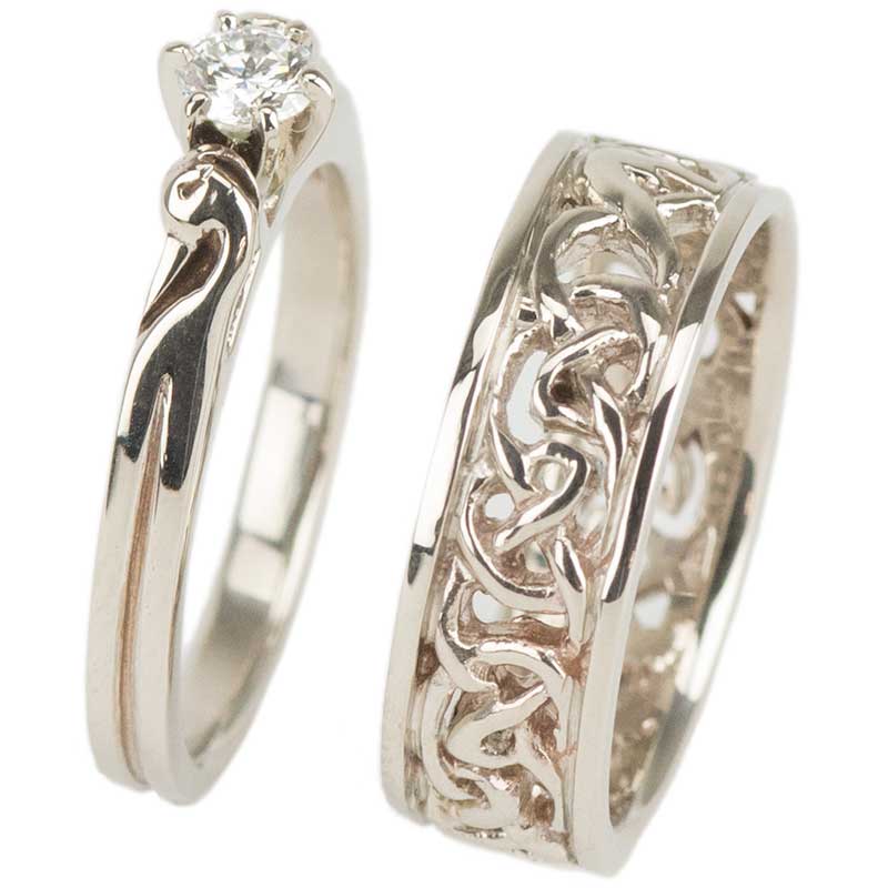 Celtic Wedding and Engagement Rings, White Gold