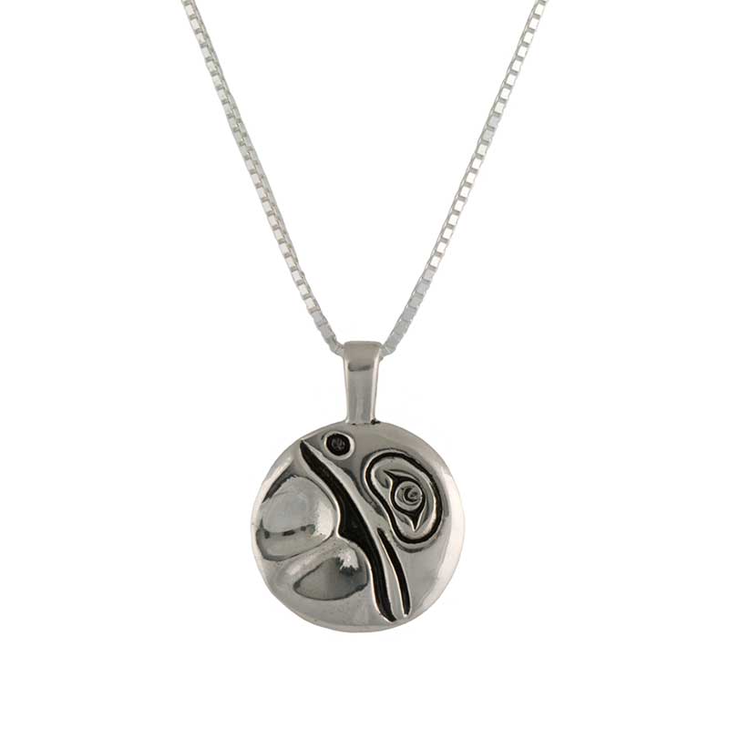 July Moon Pendant, Front. Sterling silver with 20 inch sterling chain