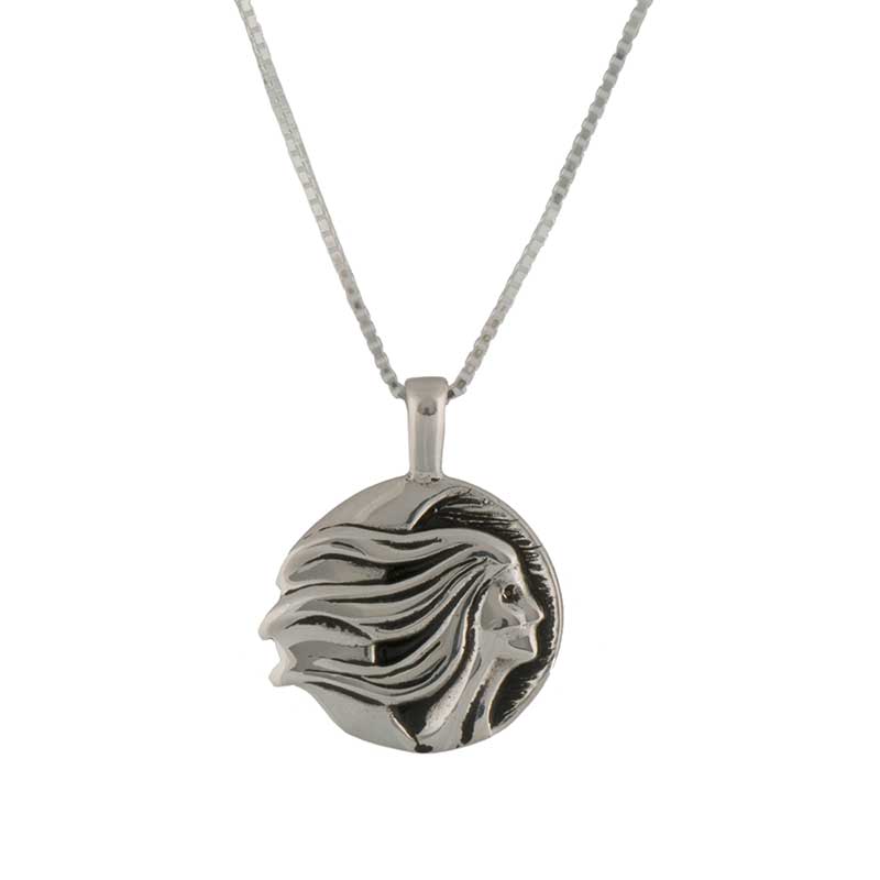 November Moon Pendant, Front. Sterling silver with 20 inch sterling chain.