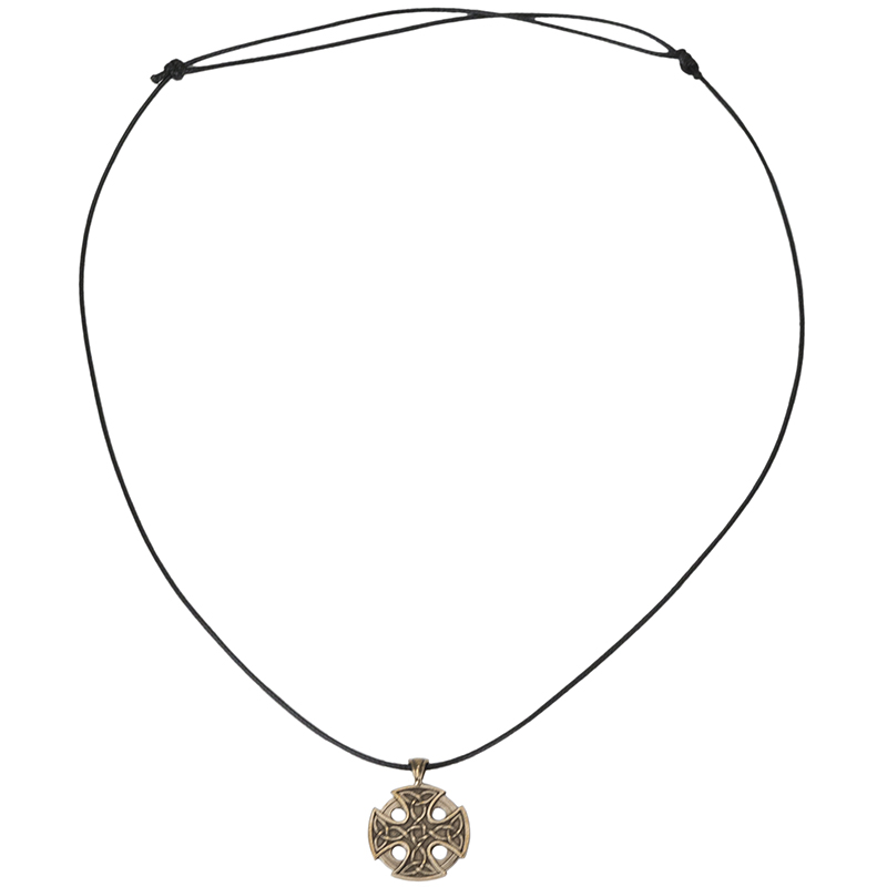 The St. Brynach's Cross Pendant, Bronze has an adjustable fabric cord.