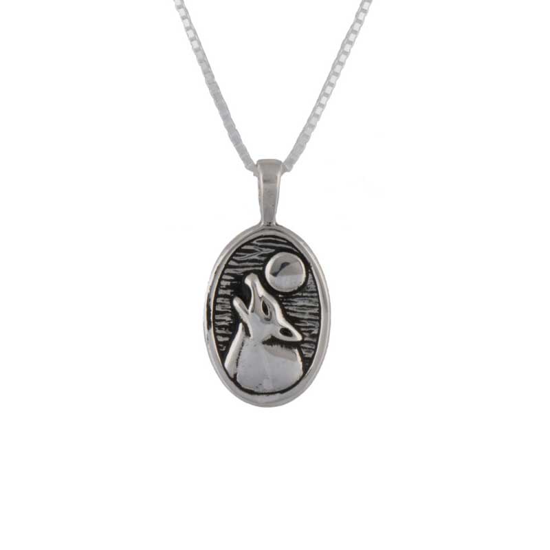 Wolf and Moon Pendant by Paul Wagner, with 20" Sterling silver chain