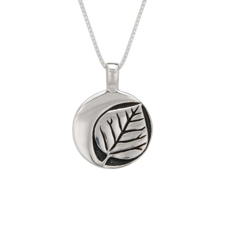 Aspen Grove Moon Pendant : An aspen leaf is cradled within a crescent moon.