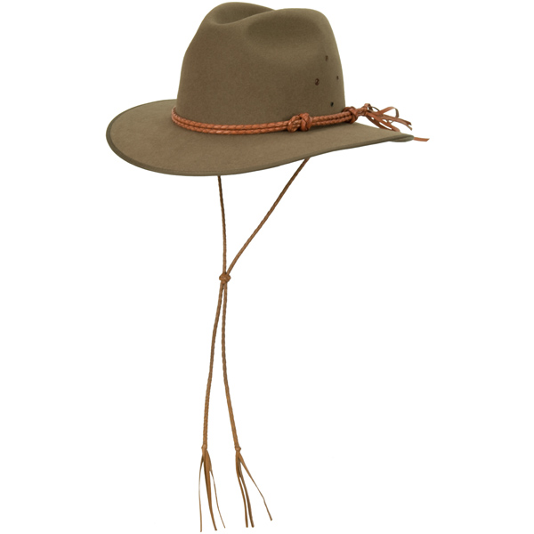 Chin Strap shown on the #1616 Coober Pedy by Akubra. The #885 Double Round Hat Band is also shown.