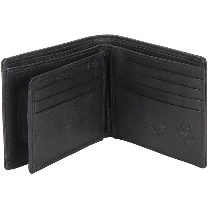 Ten Pocket Wallet, Emu Leather, Black :  An interior flap has an additional three card slots on each side.