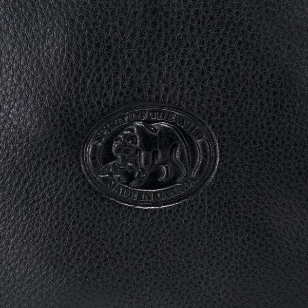 Leather Wristlet : The back of the wristlet is embossed with Panabo's "Spirit of the Wild - Made in Canada" symbol.