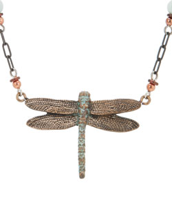 Bronze Dragonfly 6 Beaded Necklace