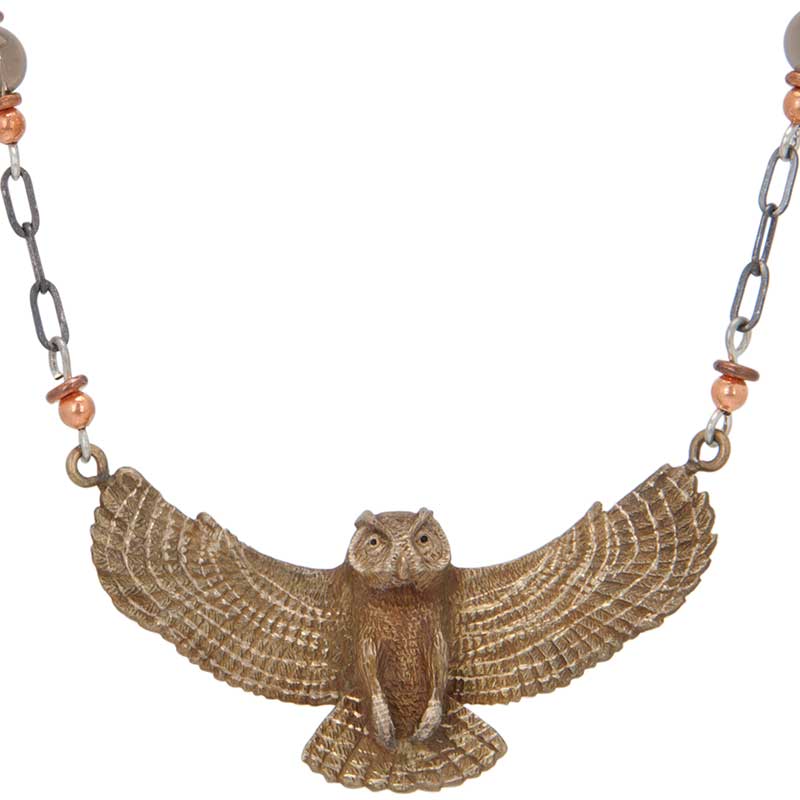Great Horned Owl Necklace, Bronze