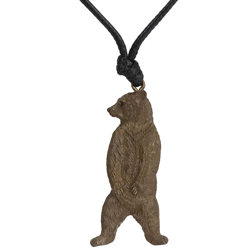 Standing Grizzly Bear Pendant, Bronze