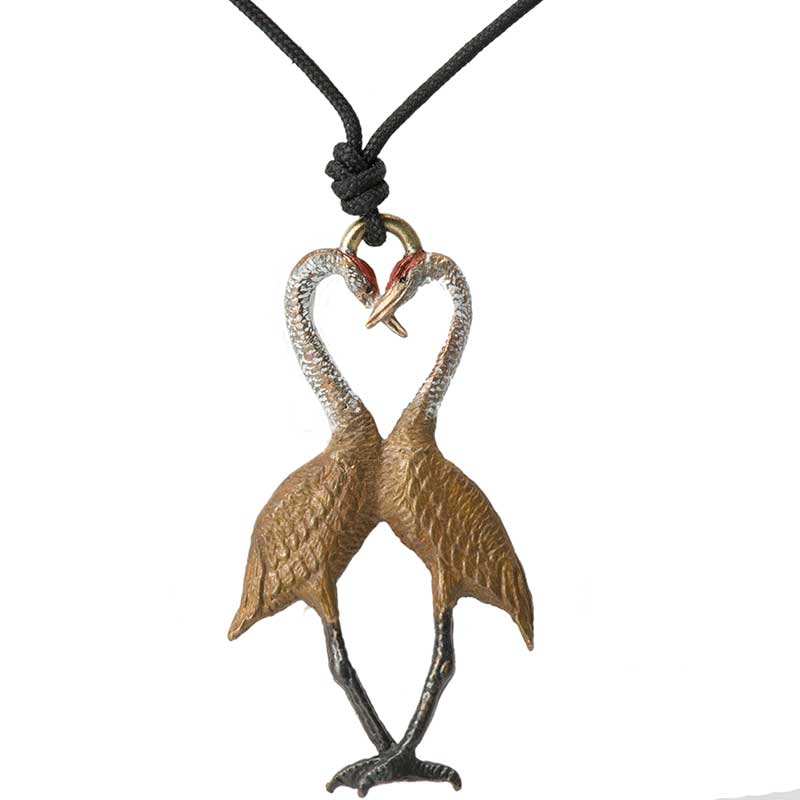Sandhill Crane Heart Pendant, Bronze