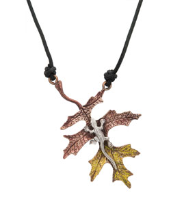 Fall Oak Leaf with Silver Lizard Pendant