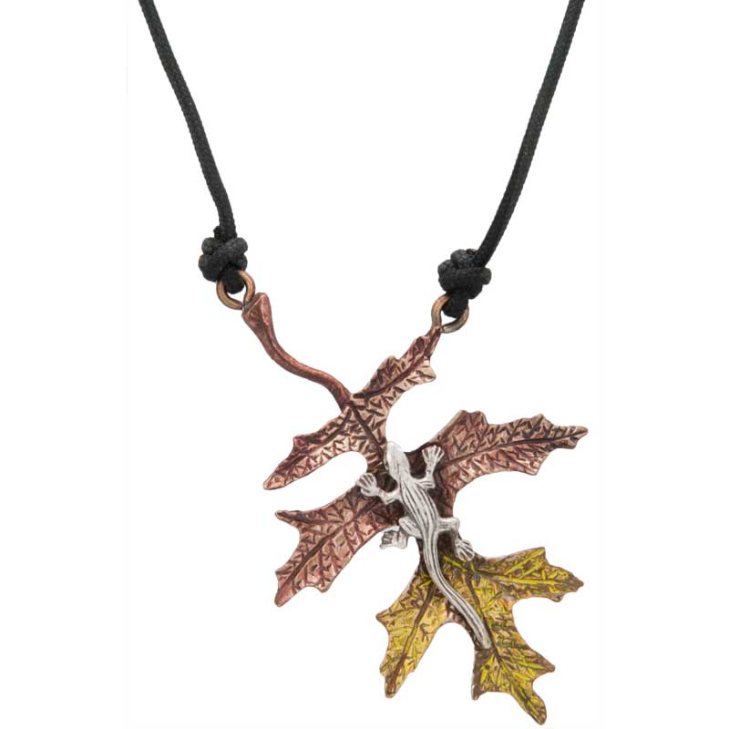 Fall Oak Leaf with Lizard, Bronze and Sterling Silver