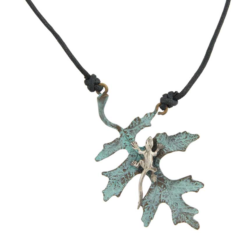 Oak Leaf with Silver Lizard Pendant