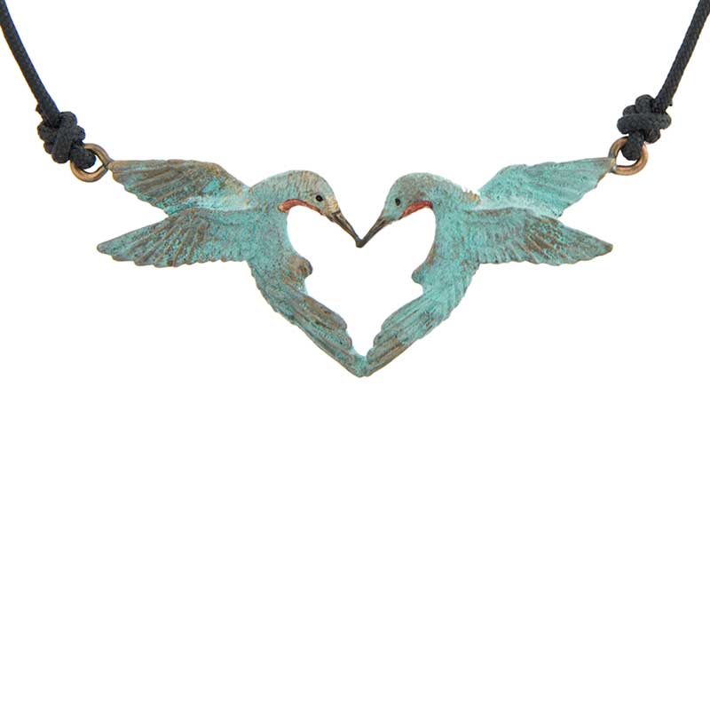 Hummingbird Heart Pendant, Bronze