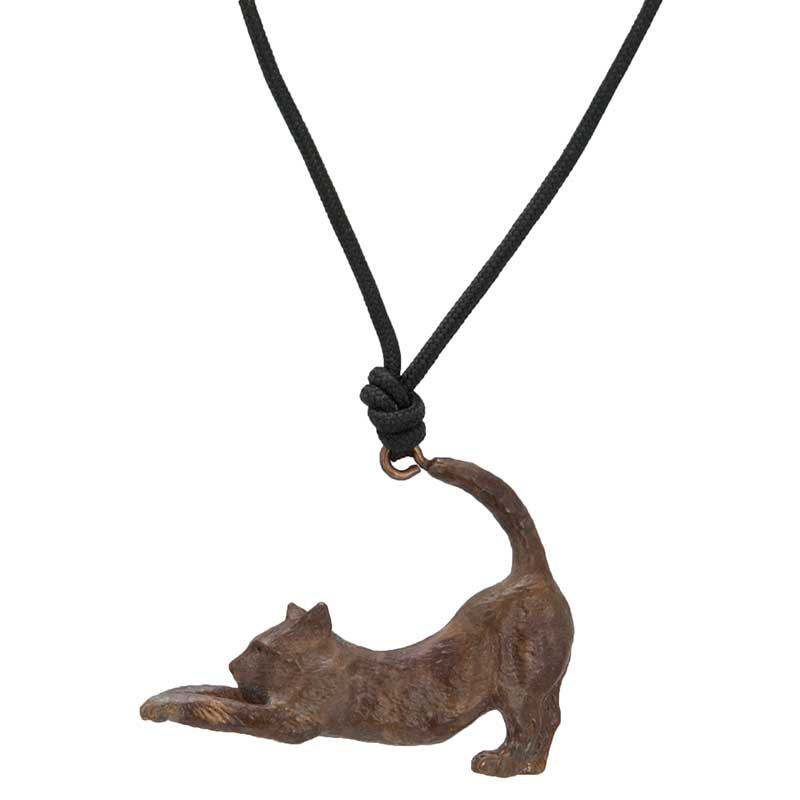 Stretching Cat Pendant, Bronze