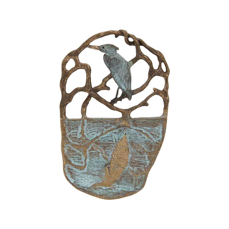 Heron Reflections Pin, Bronze