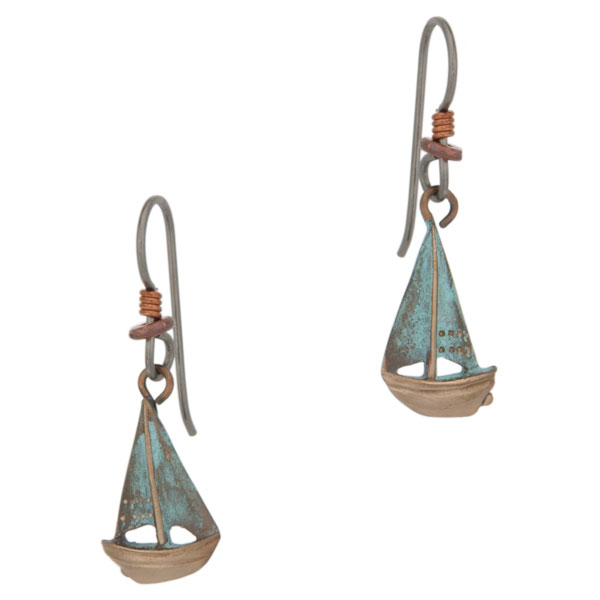 Buzzard's Bay Sailboat Earrings, Bronze