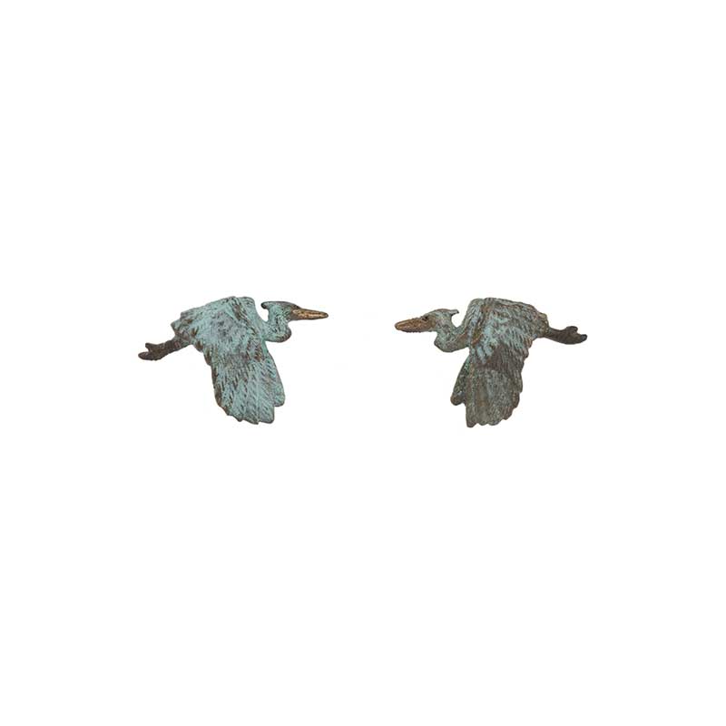 Heron Flying Earrings, Post, Bronze