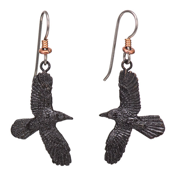 Raven Earrings, Bronze