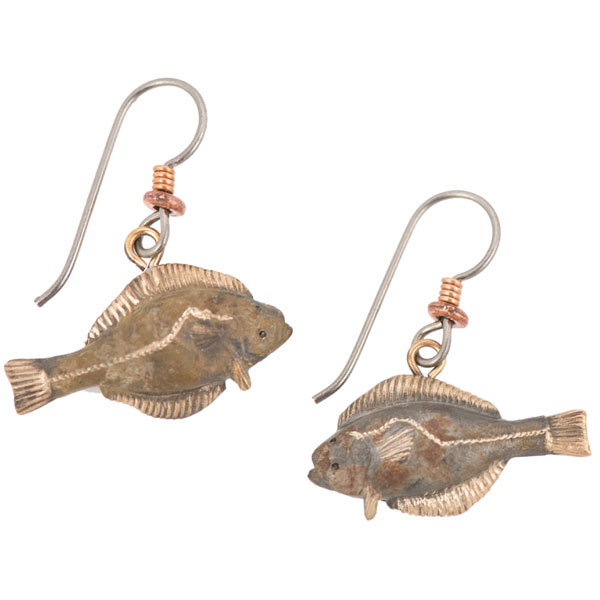 Halibut Earrings, Bronze