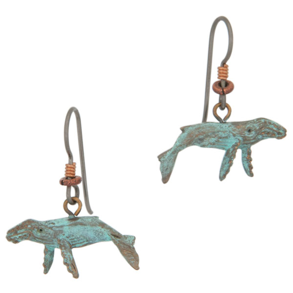 Humpback Whale Earrings, Bronze