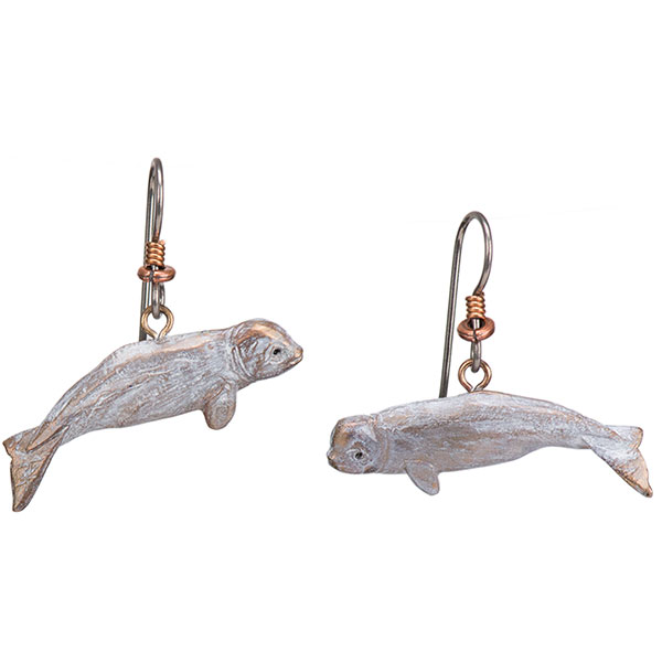Beluga Whale Earrings, Bronze