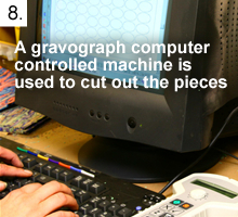 A gravograph computer controlled machine is used to cut out the pieces.
