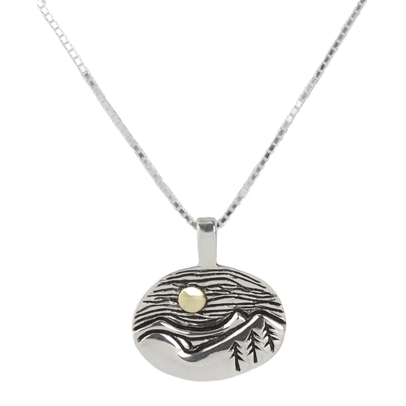 Sisters Sunrise Pendant, Sterling Silver with 14 kt. Gold Moon